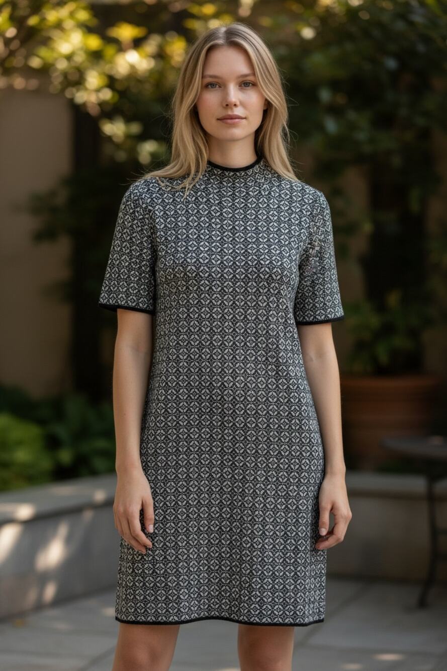 NICOLE MILLER New York Dress Size L NEW Black Gray Knit Short Sleeve